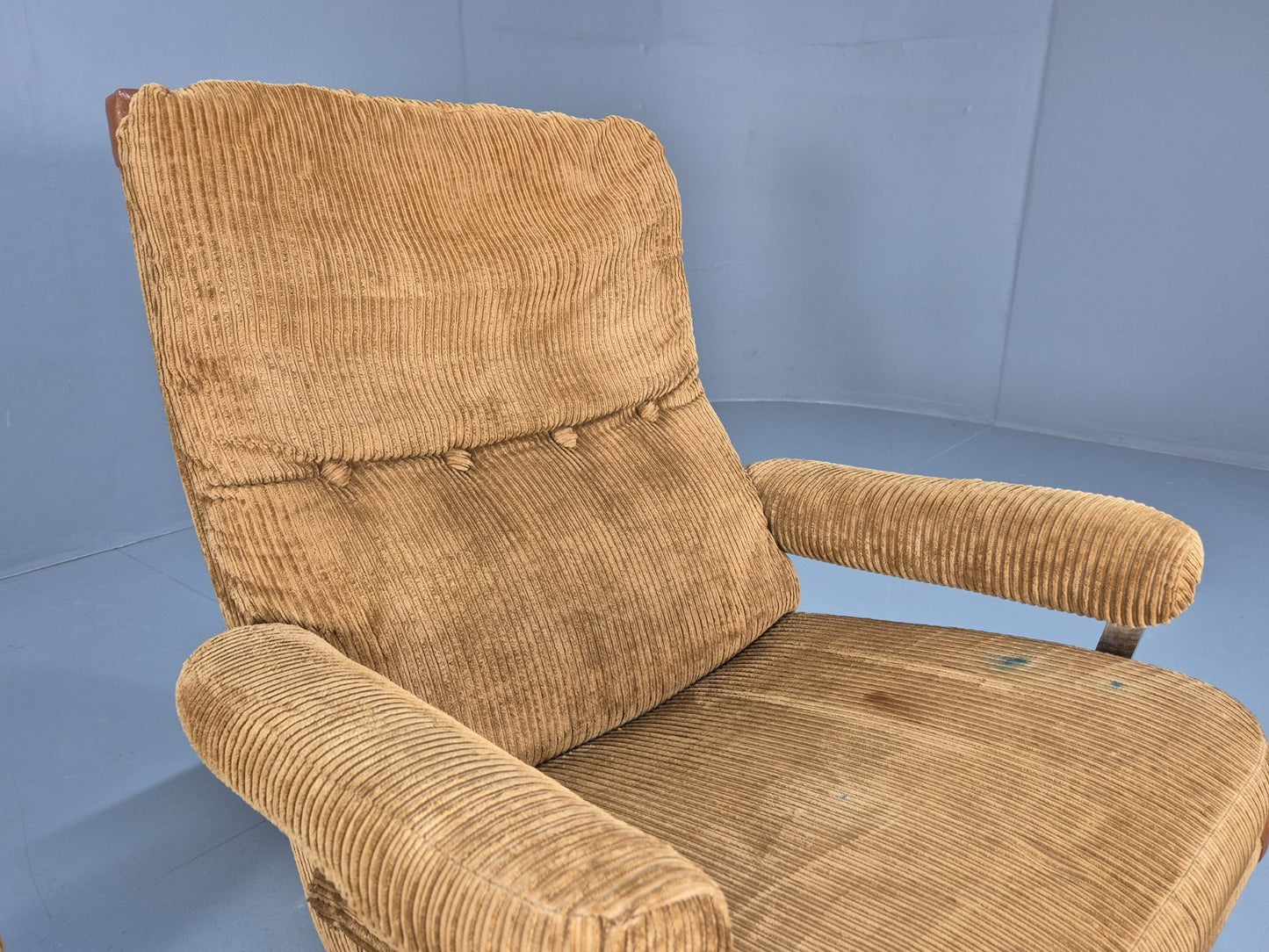 1970s Swivel Chair and Footstool Gold Corduroy Chrome Danish Elu EB10688 MSWI8