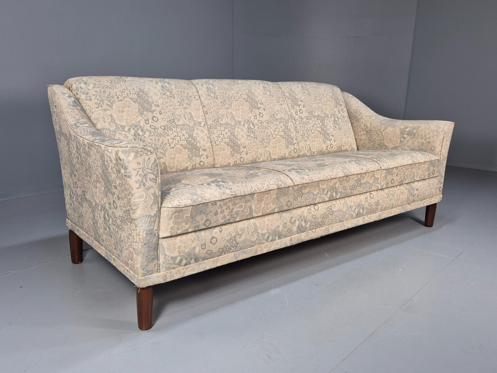 Vintage Danish Floral Upholstered 3 Seat Classic Mid Century Sofa EB9583 M3SS - UKDK FURNITURE