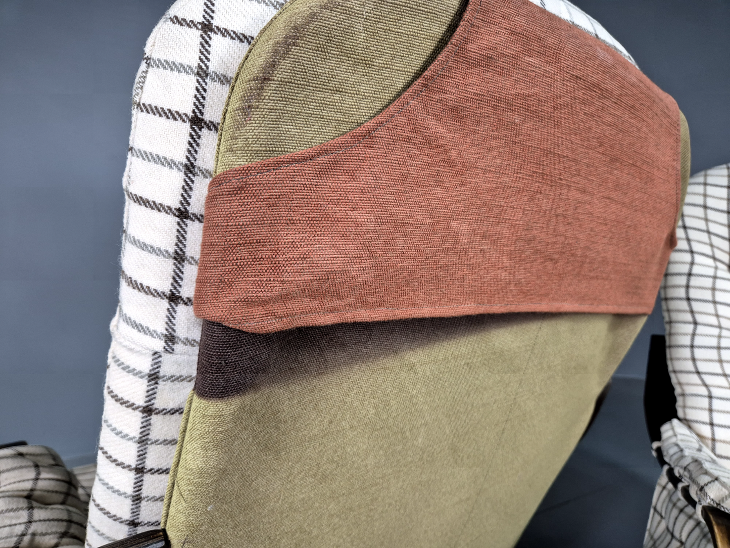 2 Vintage Swivel Chairs Cream Checkered Wool Bentwood Retro MCM EB7192 MBEN14