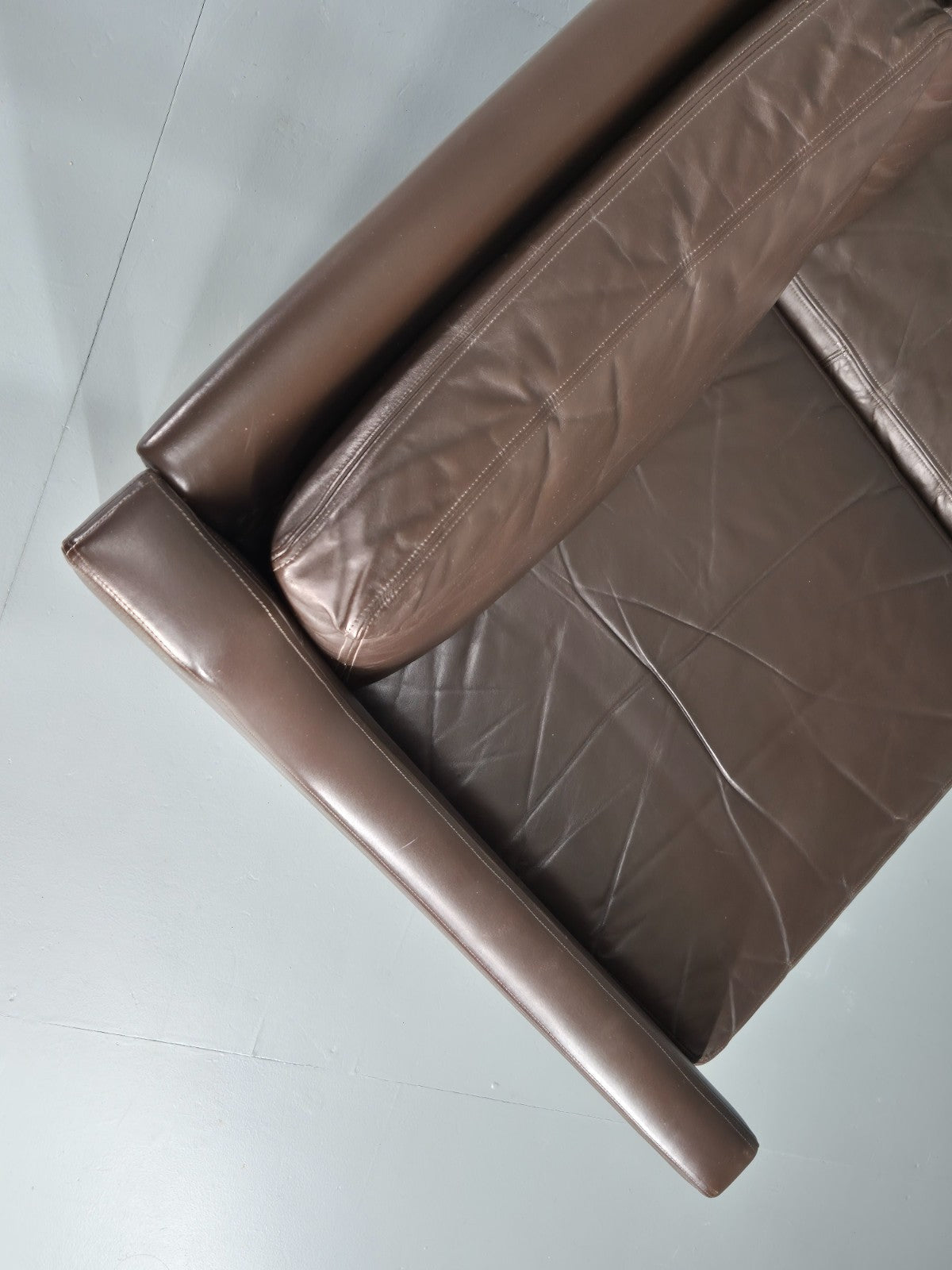 Vintage 3 Seat Leather Sofa 1970s Danish Brown Mid Century Retro EB10519 M3SS18