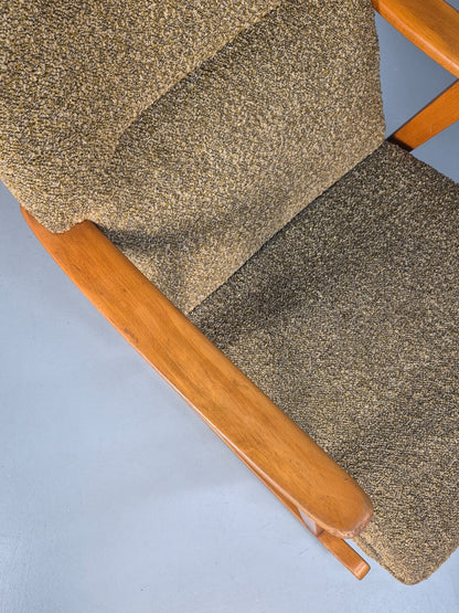 Mid Century Rocking Chair Olive Brown Wool Fabric Beech Frame 1950s EB9595 MNOR - UKDK FURNITURE
