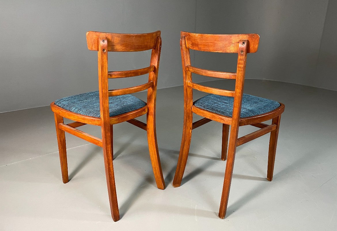 2 Kitchen Chairs Beech Frame Blue Chenille Upholstery 1960s Retro EB6326 MDIN6