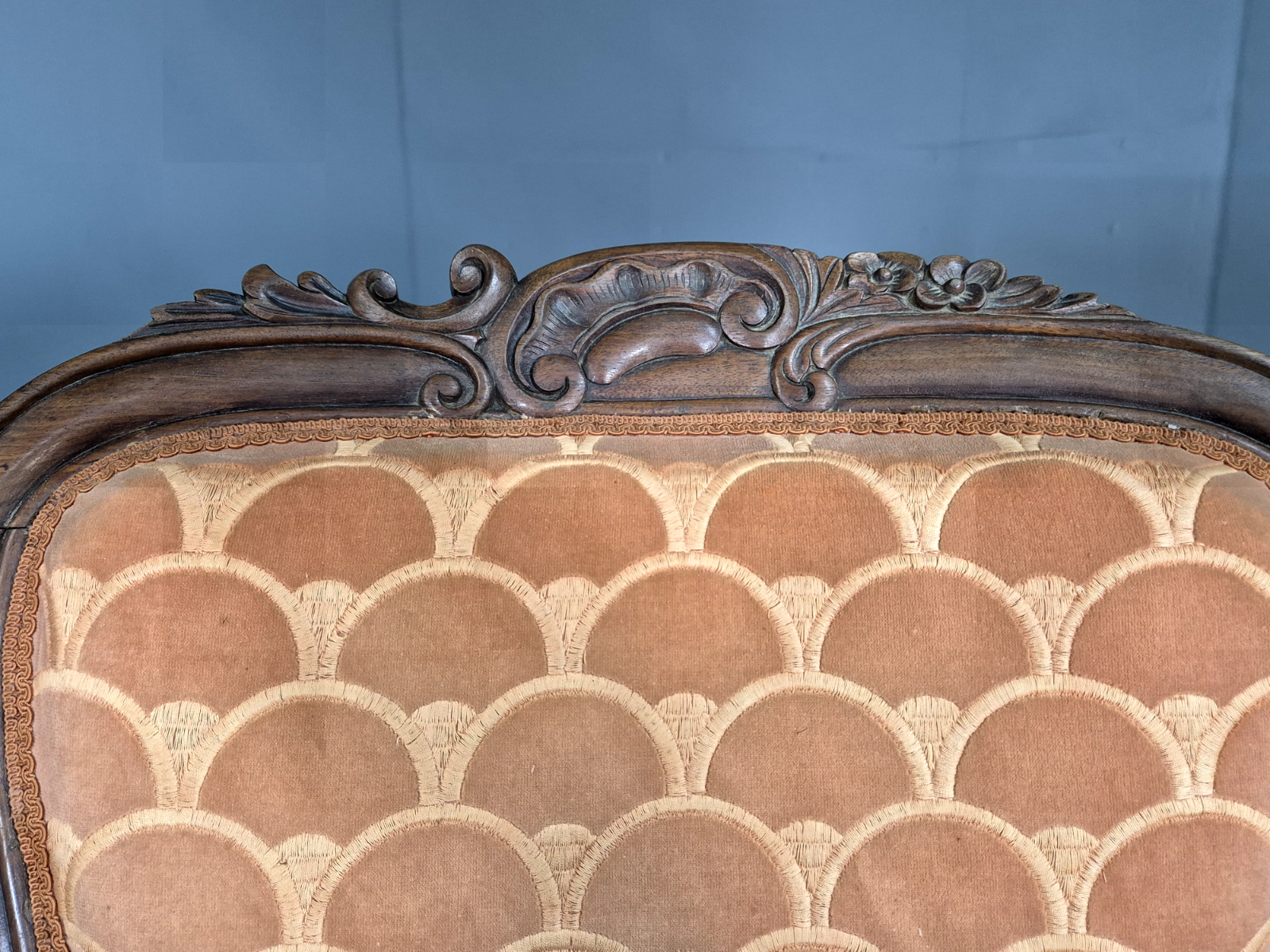 Vintage Fautueil Chairs Orange Upholstery Mahogany Antique  EB7380 VCLO13