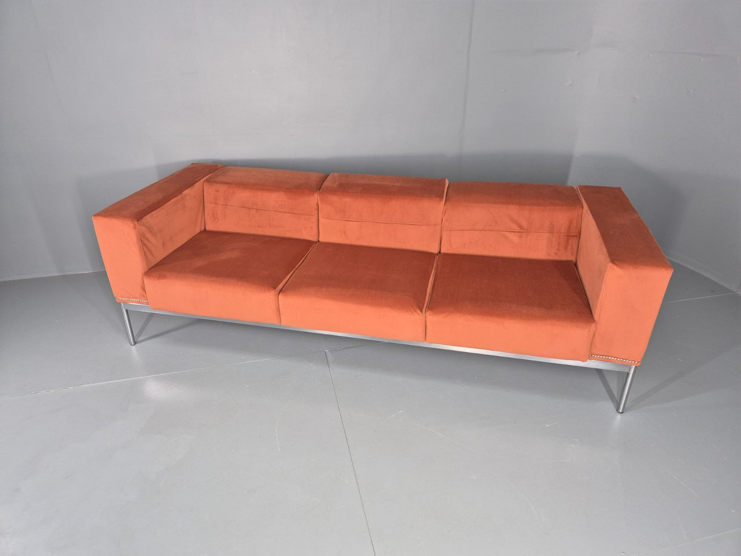 Vintage 4 Seater Sofa Italian Modern Design Sitia Peach Velvet  EB11771 M4SS6