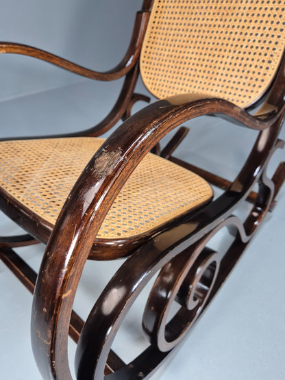 Vintage Rocking Chair Rattan and Bentwood Thonet Style 1970s Retro EB8945 VBER13