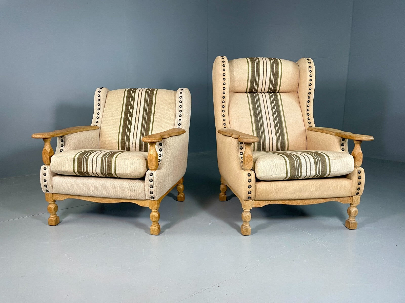 2 Danish Lounge Chairs Oak Frame Cream Wool Kjaernulf Vintage Retro EB6689 MNOR2