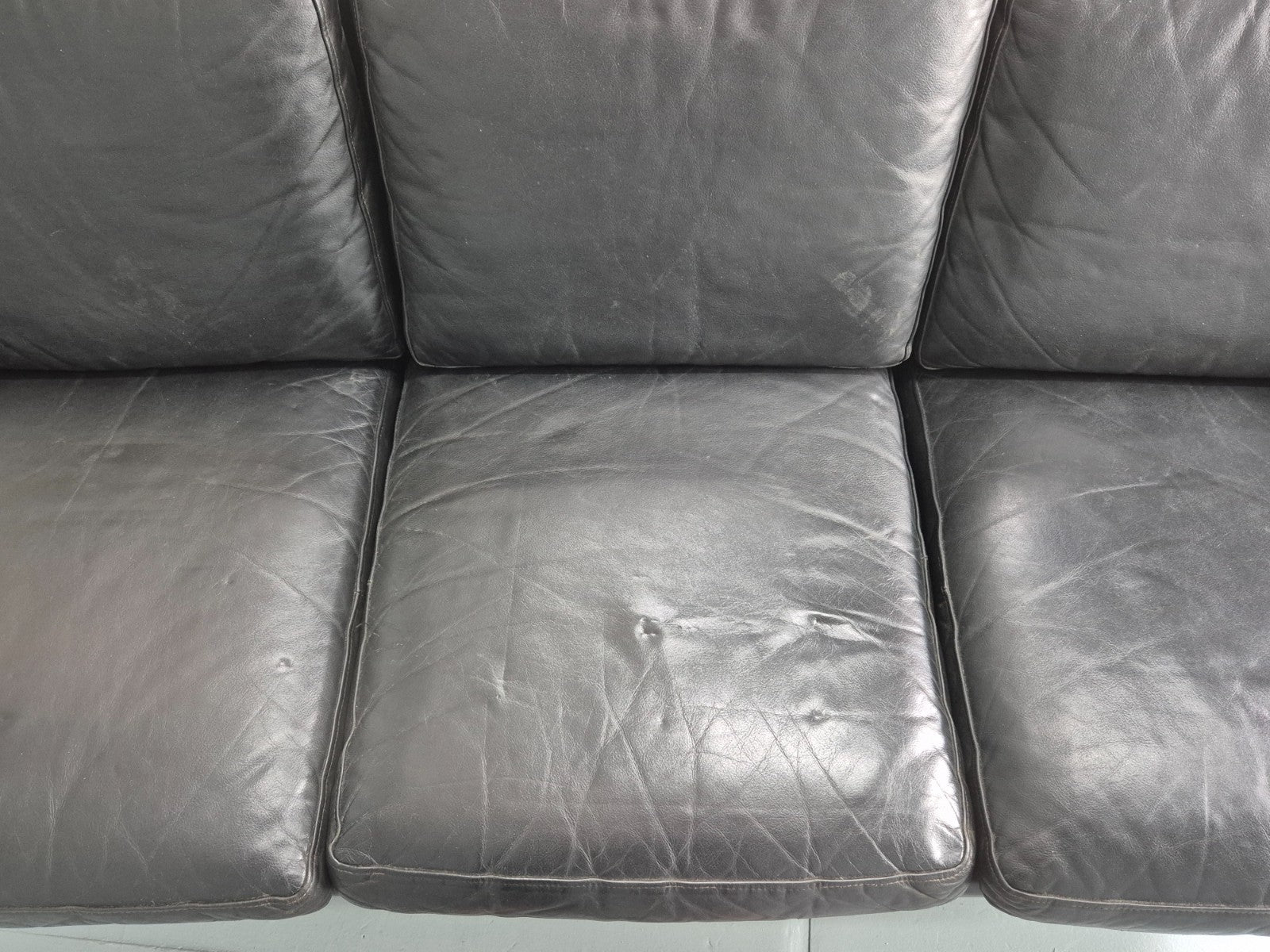 Vintage 1960s 3 Seat Sofa Danish Mid Century Design Black Leather EB10068 M3SS22
