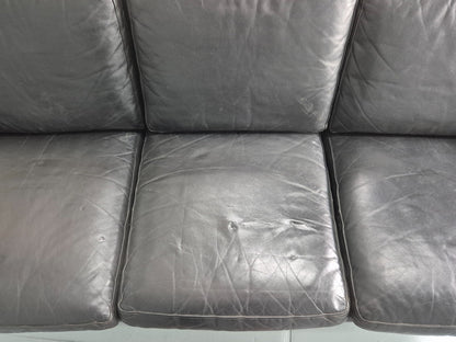 Vintage 1960s 3 Seat Sofa Danish Mid Century Design Black Leather EB10068 M3SS22