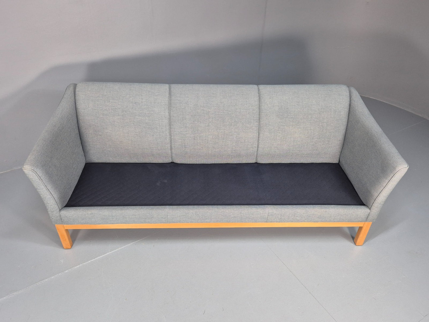 Mid Century Three Seater Sofa Blue wool Oak Base 1980s Retro  EB10398 M3SS6