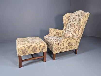 Vintage Goergian Style Wingback and Ottoman Floral Cotton 20th C EB9545 VCLO - UKDK FURNITURE