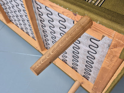 Vintage Three Seater Settee Danish Wool Oak Details 1970s Retro EB11359 M3SS8