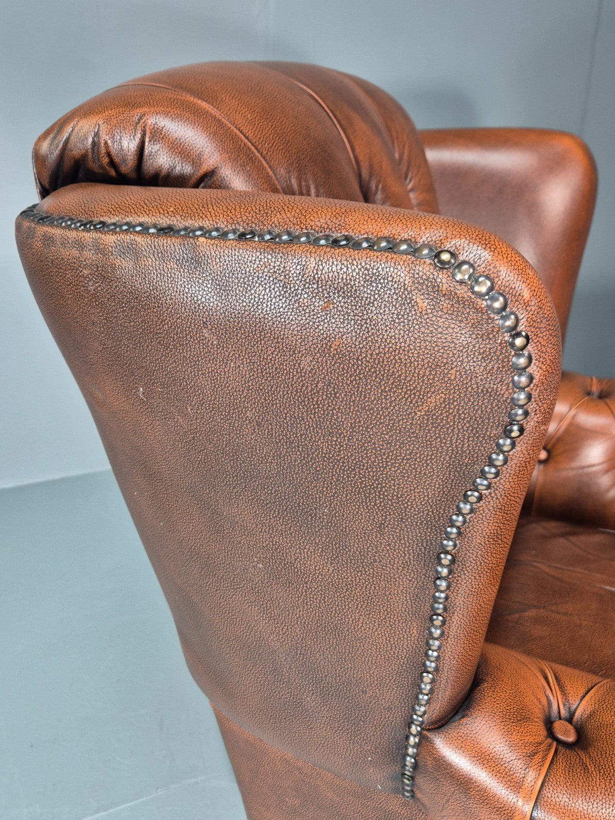 Vintage Leather Wing Back Club Chair  Denmark Chesterfield Style  EB10732 VLEA12