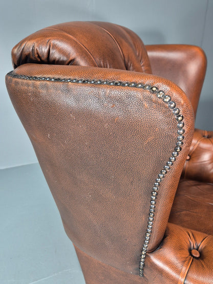 Vintage Leather Wing Back Club Chair  Denmark Chesterfield Style  EB10732 VLEA12