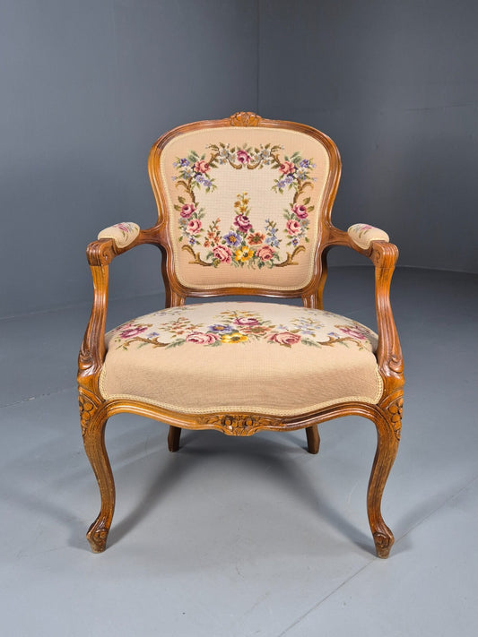 Vintage Armchair Embroidered Floral Pattern Louis XVI Style Beech EB9564 VCLO - UKDK FURNITURE