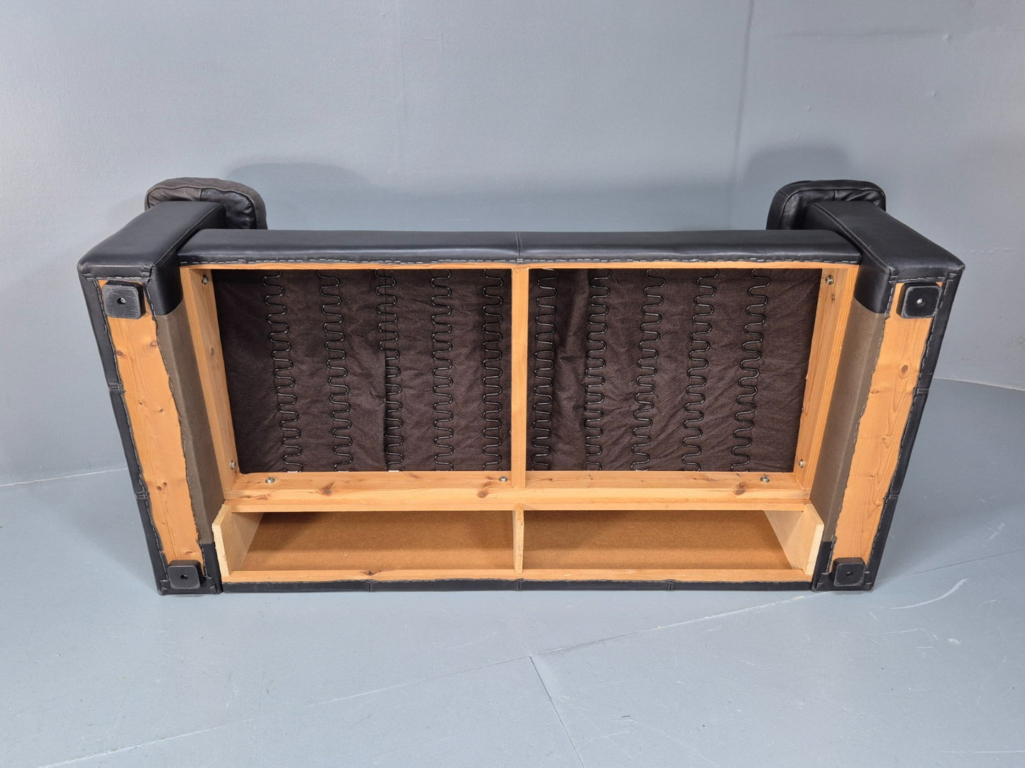 1980s Two Seater Sofa Faded Black Leather Boxy Style Retro Danish EB10714 M2SS8