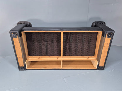 1980s Two Seater Sofa Faded Black Leather Boxy Style Retro Danish EB10714 M2SS8