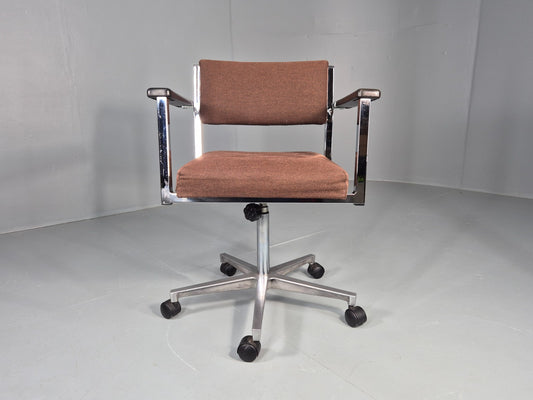 Vintage 1980s Retro Swivel Office Chair Brown and Chrome EB11826 MSWI1
