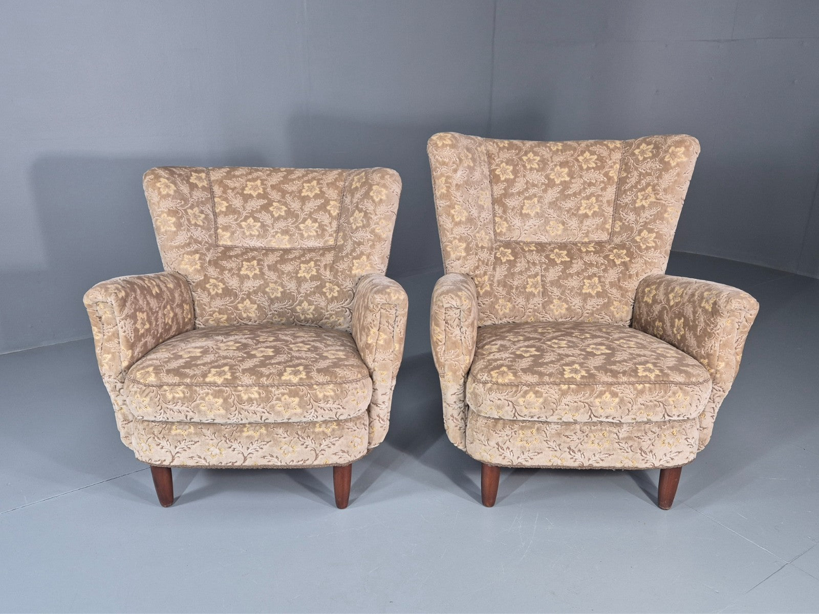 2 1950s Lounge Chairs Mid Century Danish Floral Moquette Retro  EB11318 MNOR2