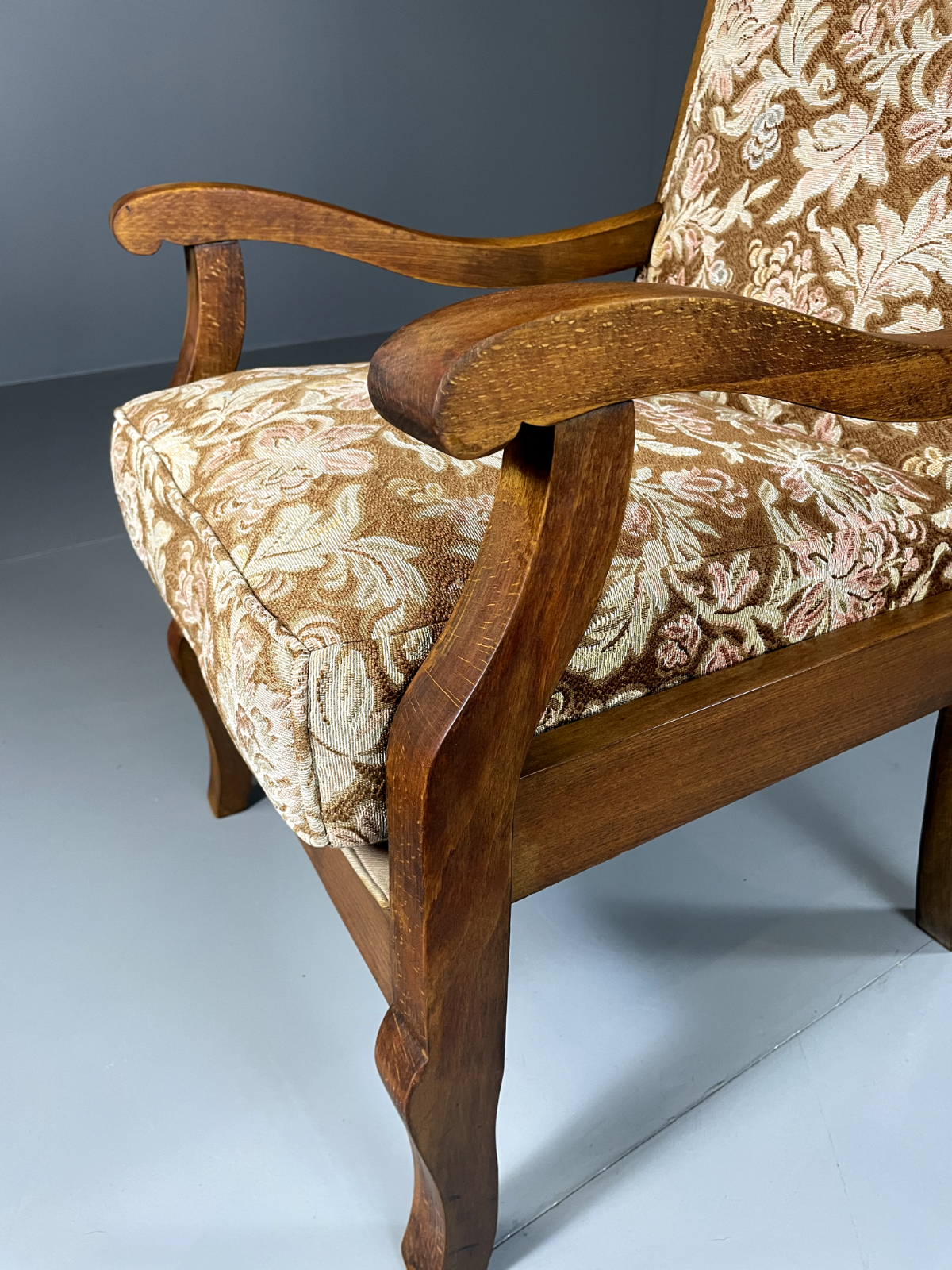 Danish Vintage Beech Framed Open Armchair With Floral Seat, Retro EB5675 VCLO - UKDK FURNITURE