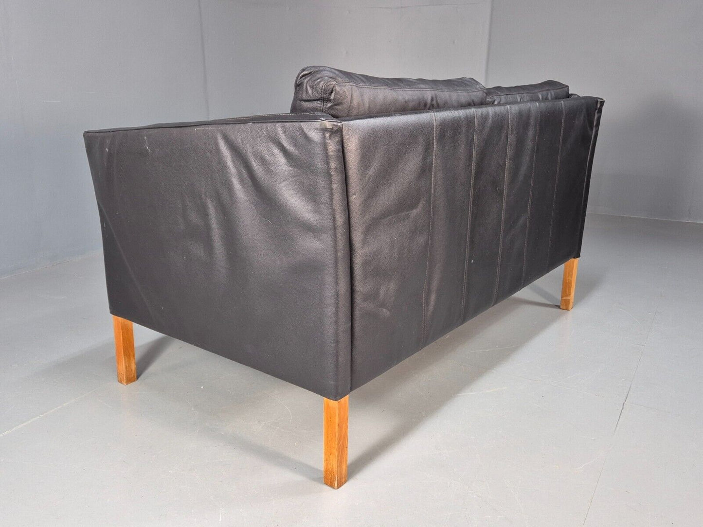 Vintage Danish 2 Seat Sofa Black Leather 1980s Retro MCM EB8618 M2SS - UKDK FURNITURE