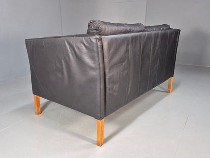 Vintage Danish 2 Seat Sofa Black Leather 1980s Retro MCM EB8618 M2SS - UKDK FURNITURE