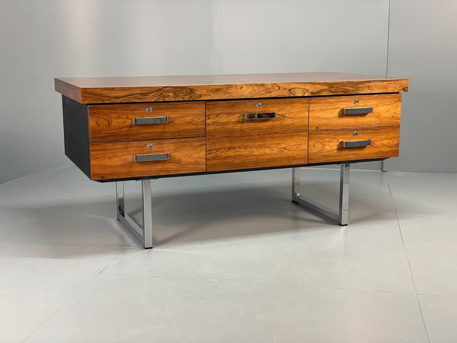 Vintage Gordon Russell Sideboard - Chrome Black Vinyl Mid Century EB10947 MWOO0