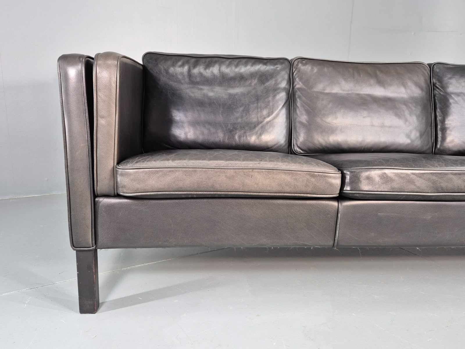 Vintage Danish 3 Seater Black Leather Sofa 1970s Retro Mid Century EB11923 M3SS2