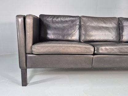Vintage Danish 3 Seater Black Leather Sofa 1970s Retro Mid Century EB11923 M3SS2
