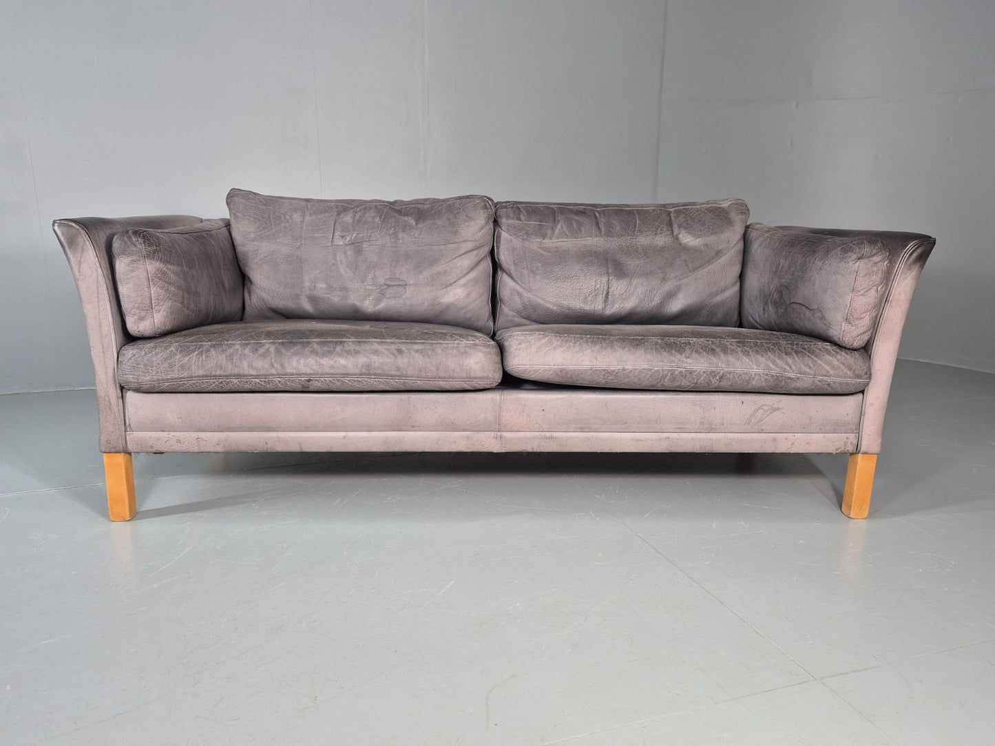 Vintage Mogens Hansen 2.5 Seat Settee Grey Leather 1980s Retro EB11644 M3SS4