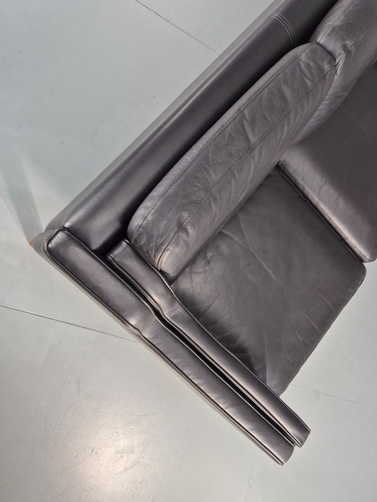 Vintage 3 Seat Sofa Danish Black Leather Vinyl Mid Century 1980s  EB10480 M3SS17