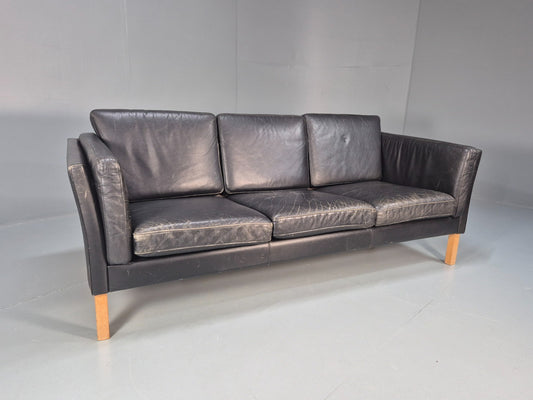 Vintage 3 Seat Sofa Danish Black Leather Mid Century Retro 1980s EB10073 M3SS0