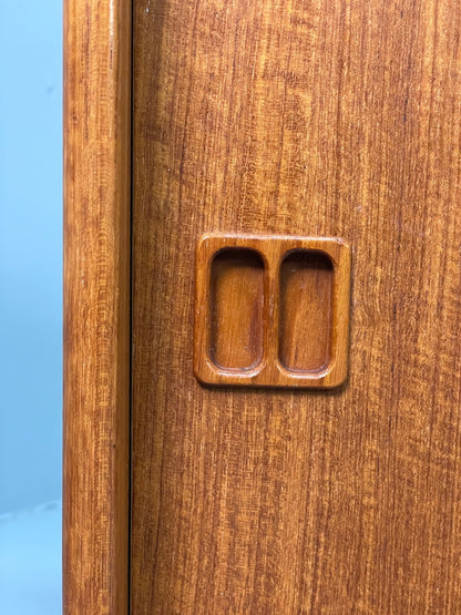 Vintage 1970s Teak Cabinet Danish Design Shelving Retro Handles EB11044 MWOO10