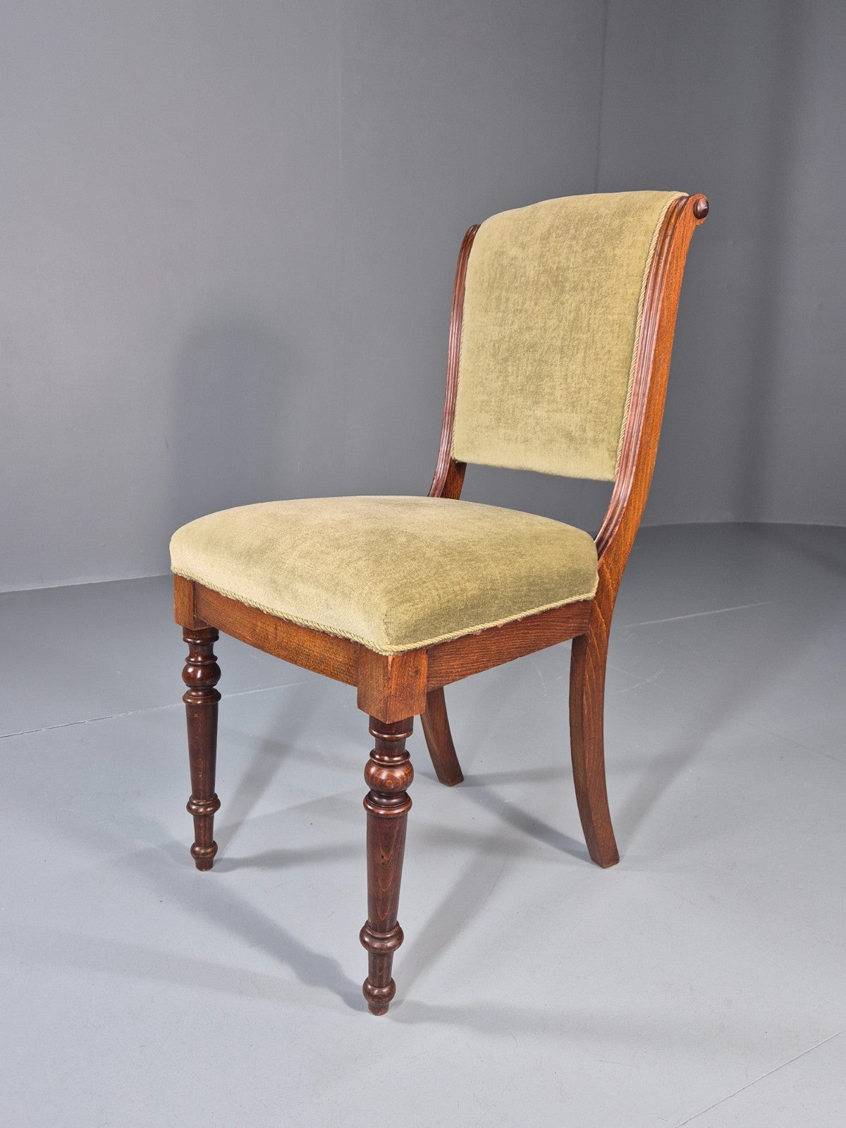 Antique Danish Dining Chair Mahogany Frame 1850s Green Velour EB11321 VDIN0