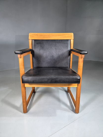 Vintage Swedish Armchair Black Leather Oak Frame Retro MCM EB7001 MNOR - UKDK FURNITURE