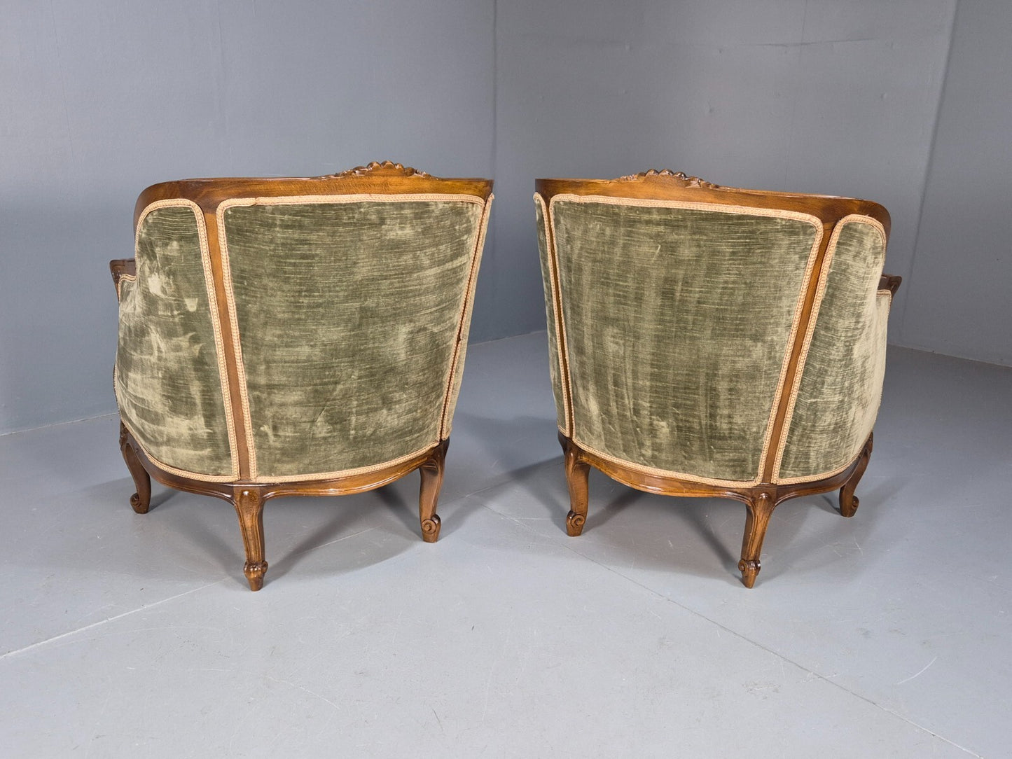 2 Vintage Rococo Armchairs 1920s Danish Green and Floral Antique EB9555 VCLO - UKDK FURNITURE