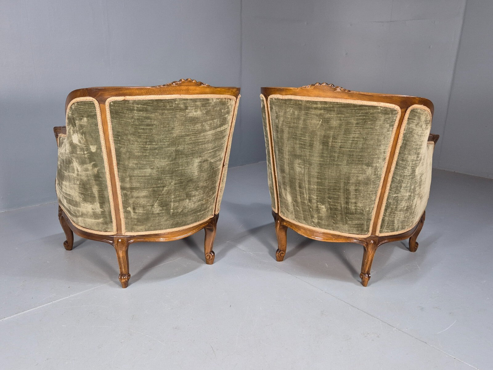 2 Vintage Rococo Armchairs 1920s Danish Green and Floral Antique EB9555 VCLO - UKDK FURNITURE