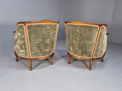 2 Vintage Rococo Armchairs 1920s Danish Green and Floral Antique EB9555 VCLO - UKDK FURNITURE