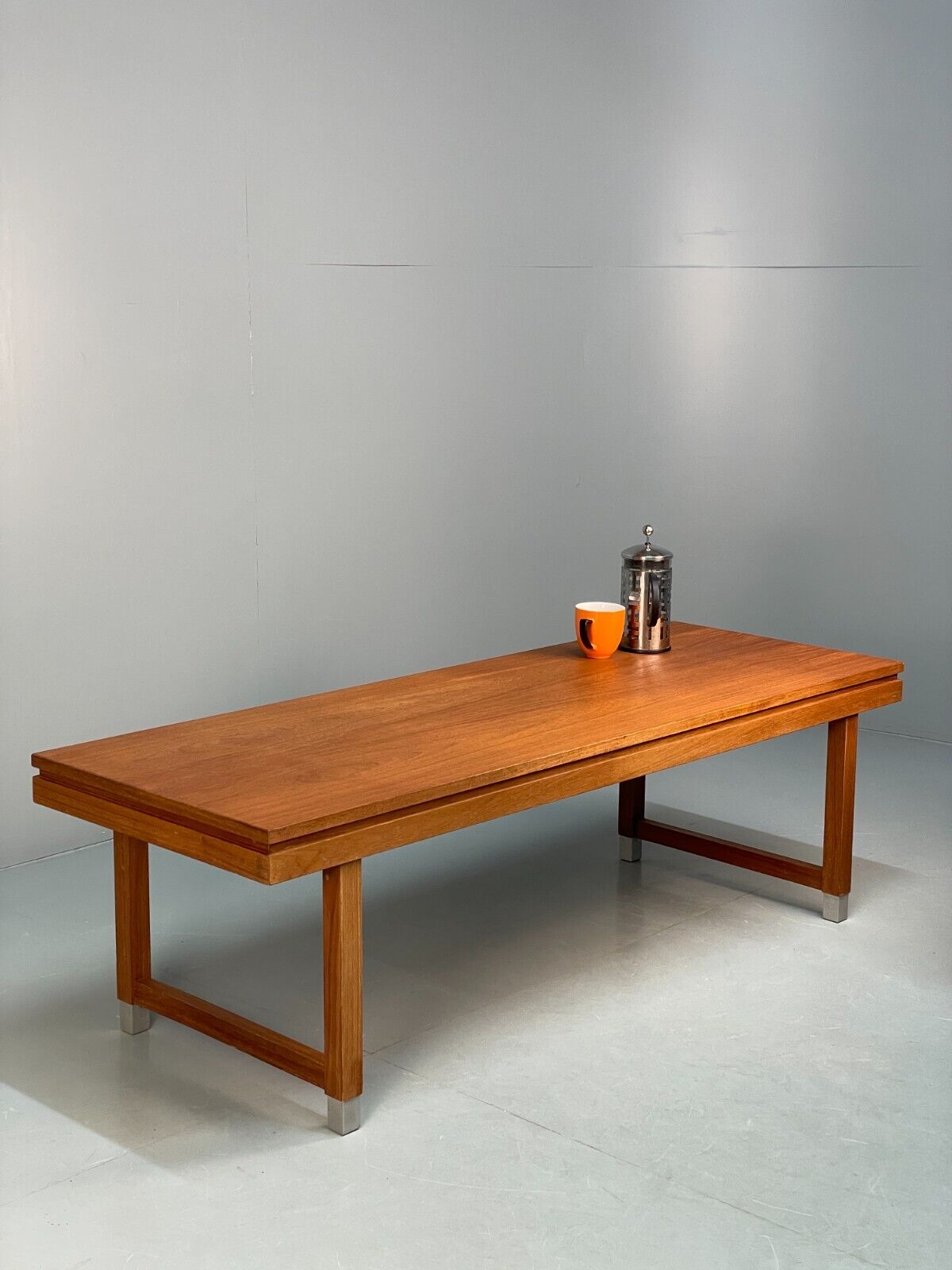 Midcentury Danish Teak Rectangular Coffee Table With Metal Feet EB8672 MWOO - UKDK FURNITURE