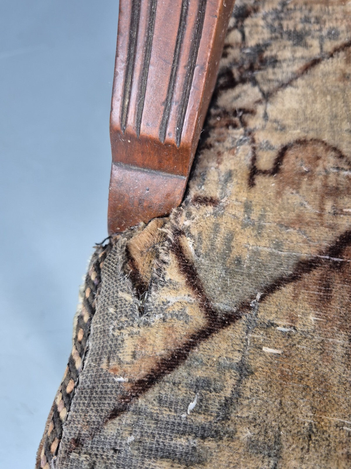 Antique Mahogany Library Chair Beige Geometric Fabric Edwardian EB9703 VCAR - UKDK FURNITURE