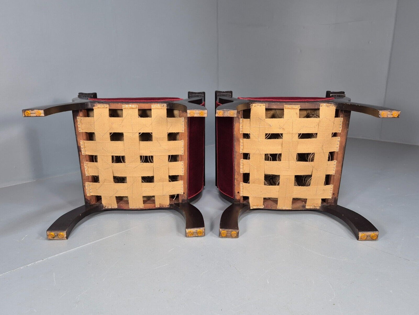 2 Vintage Danish Lounge Chairs Red Velour Mahogany Gondola Style EB8997 VCLO - UKDK FURNITURE