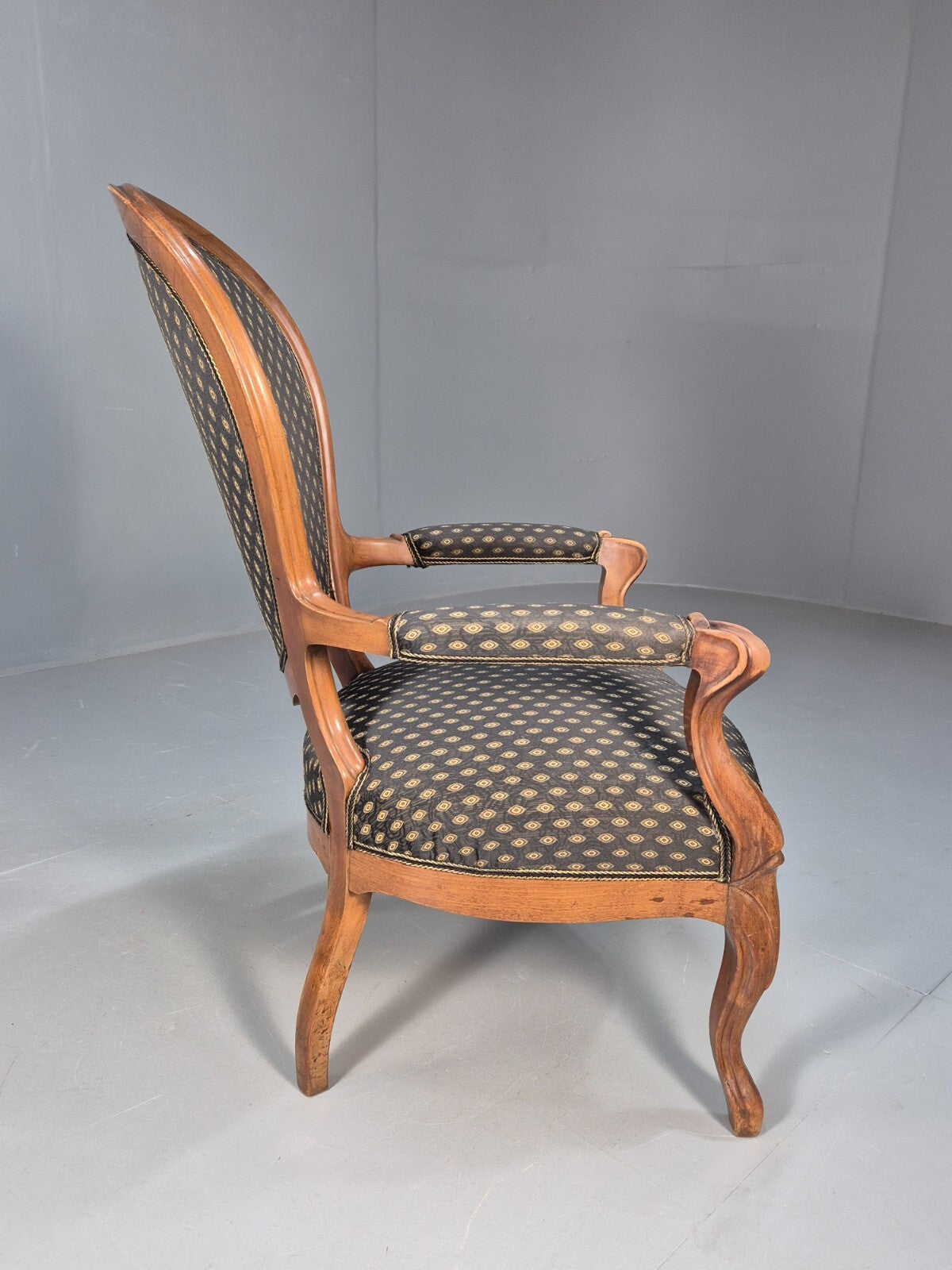Antique Mahogany Armchair Black Pattern Fabric Louis XV Style EB9552 VCLO - UKDK FURNITURE