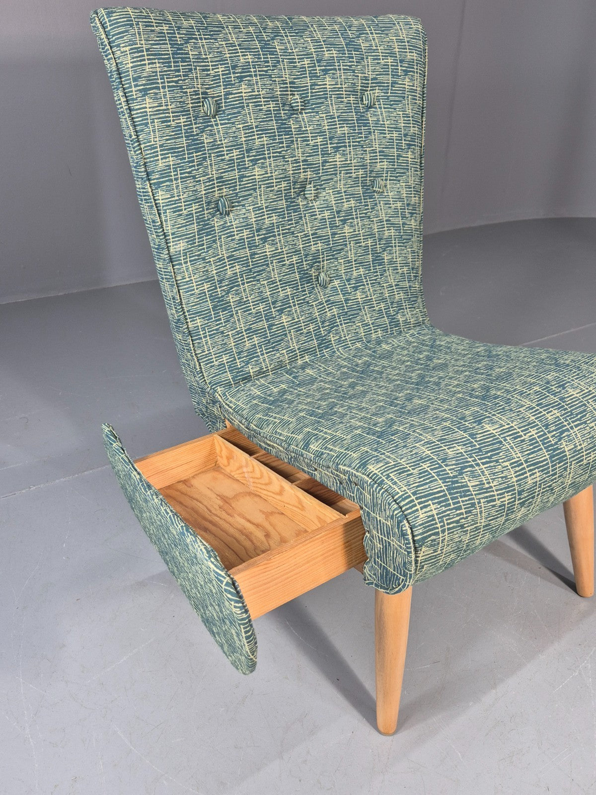 Vintage Swedish Retro Chair Newly Upholstered Hobby Chair Drawer EB11084 MNOR18