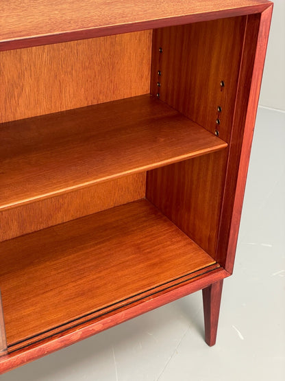 Vintage 1960s Oak Bookcase Red Stained Glazed Front Adjustable Shelf EB9763 MWOO - UKDK FURNITURE