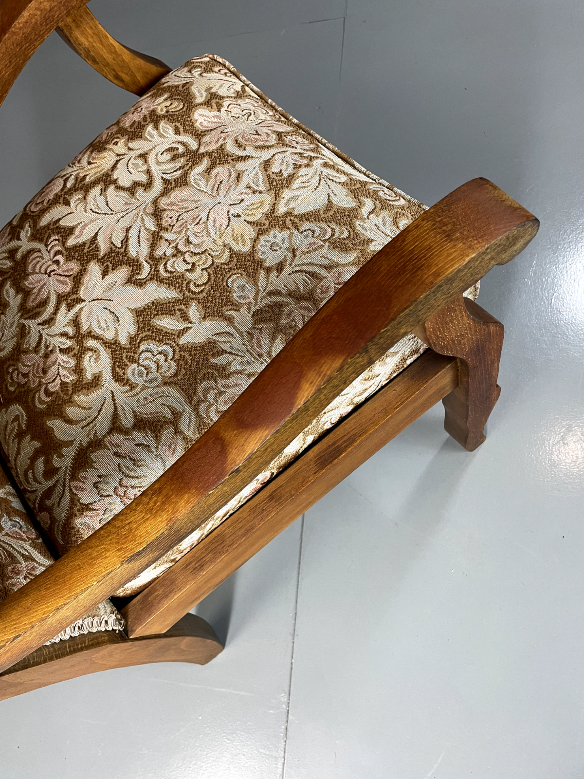 Danish Vintage Beech Framed Open Armchair With Floral Seat, Retro EB5675 VCLO - UKDK FURNITURE