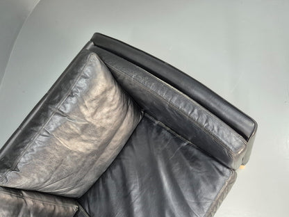 Vintage Danish 3 Seat Sofa Black Leather and Vinyl Straight Back EB8616 M3SS - UKDK FURNITURE