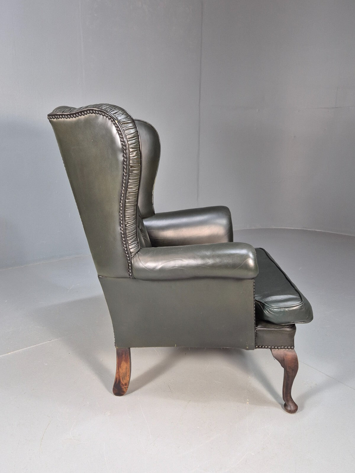 Vintage Chesterfield Armchair Green Leather Pleated Button Back EB9485 VLEA - UKDK FURNITURE