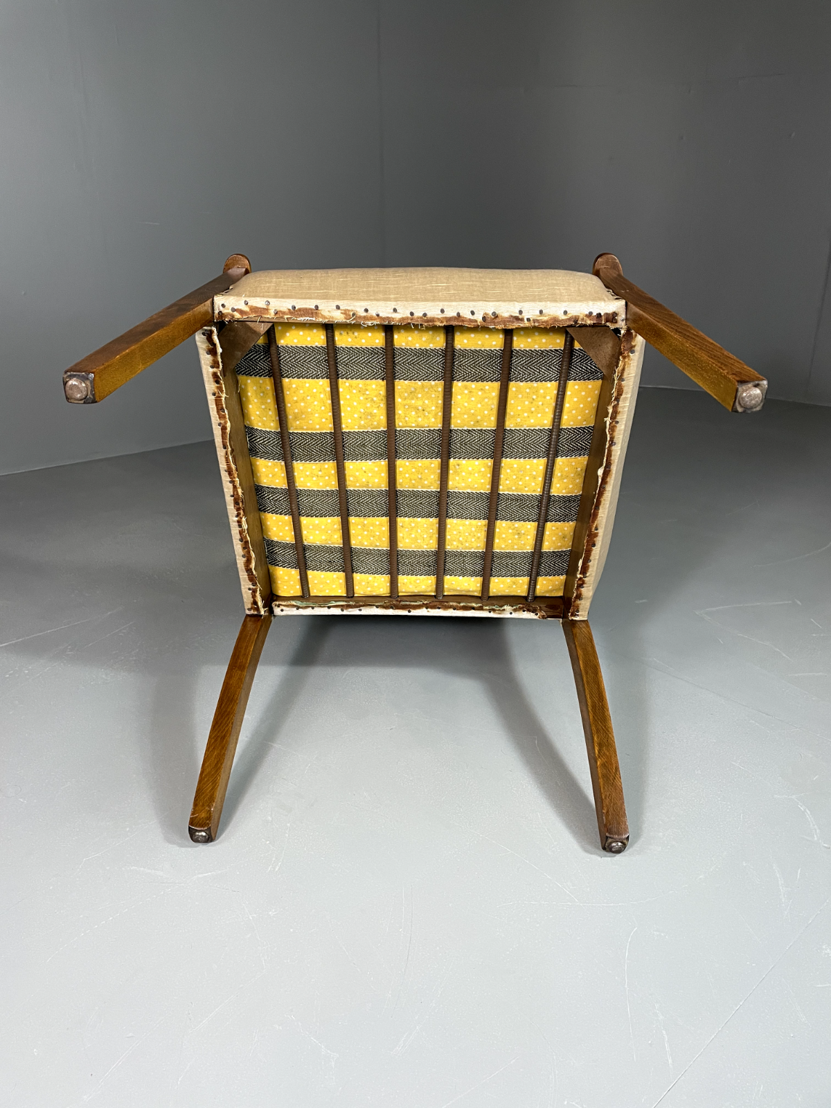 Vintage Danish Highback Armchair Cream Velour Studded Seating VCLO EB60095