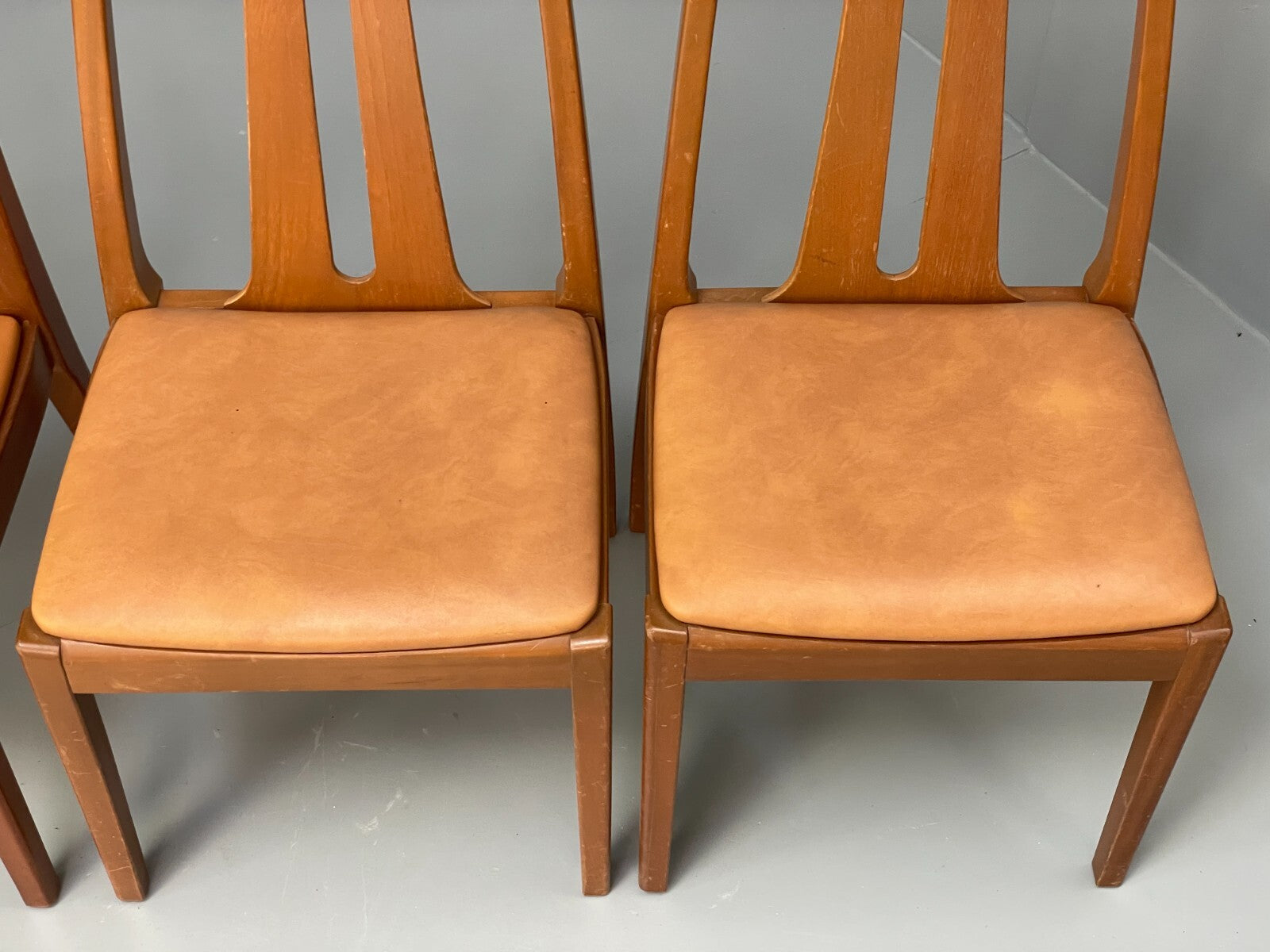 Vintage Nathan Tan Dining Chairs Set Of 4 Vinyl Mahogany 1970s EB9728 MDIN - UKDK FURNITURE