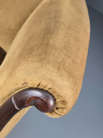 Vintage Danish Deco Era Tub Chair Gold Velour Mahogany 1930s EB9051 VCLO - UKDK FURNITURE