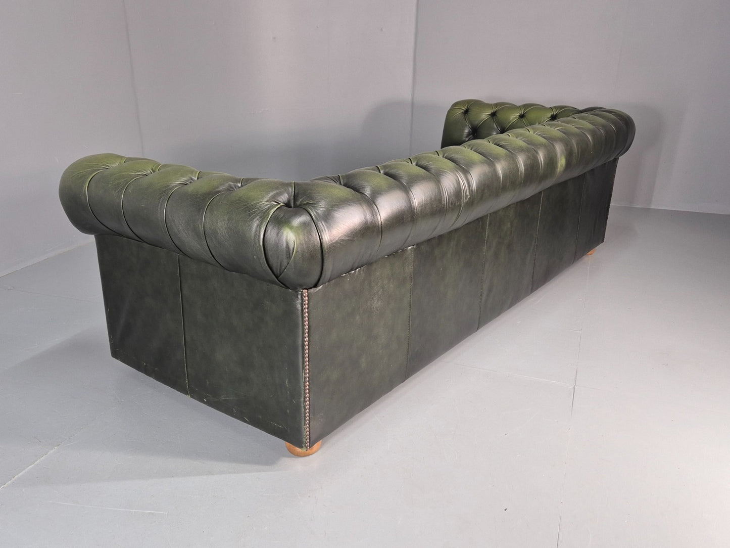 3 Seater Chesterfield Sofa Green Leather Studded Vintage EB11030 VCHE19